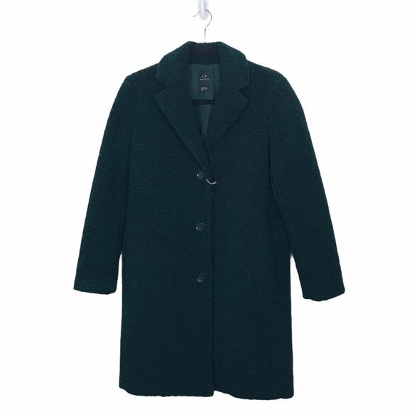 Armani Exchange Dark Green Cocoon Teddy Coat
